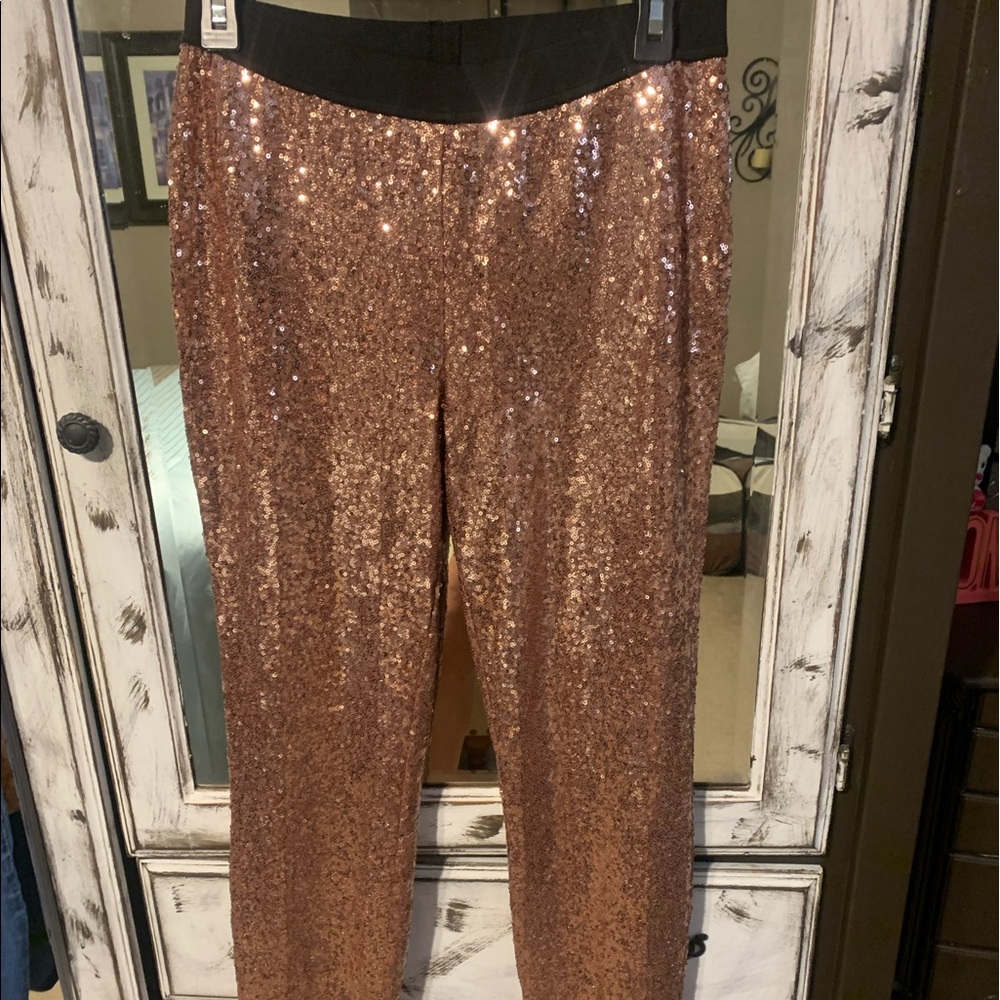 Rose gold sequin leggings